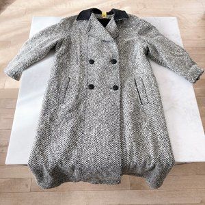 Vintage Fox Land petites black & ivory herringbone double breasted wool pea coat